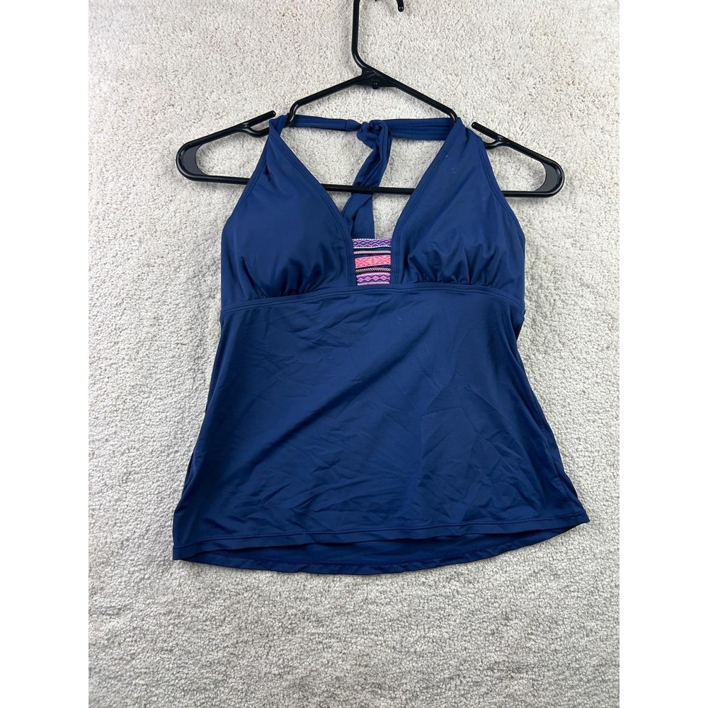 Cole of California Tankini Swimsuit Top Womens Small Blue Halter Padded Swimwear